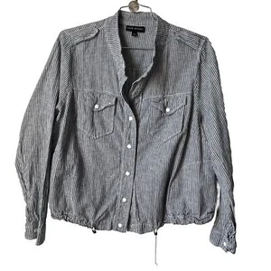 Lane Bryant Jacket Shacket Women 18 Snap Front Shirt Stripe Blue White Lagenlook - Picture 1 of 12