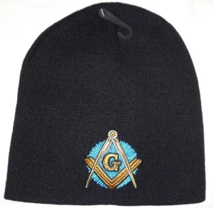 Mason Masonic Freemason Beanie Uncuffed Skull Cap Hat Embroidered Compass Square - Picture 1 of 4