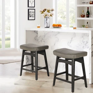 Saddle Seat Bar Stools Set of 2 Counter Height Barstool Solid Leg - Picture 1 of 25