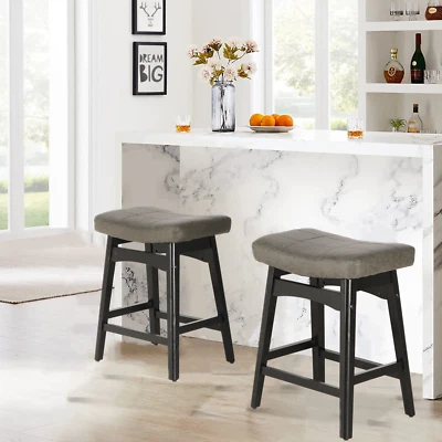 Saddle Seat Bar Stools Set of 2 Counter Height Barstool Solid Leg - Image 1 of 4