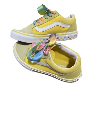 Vans Niñas Talla 2 Amarillo Rosa Azul Cuadros Zapatillas bajas Cordones Arco Iris Foto 1 de 4
