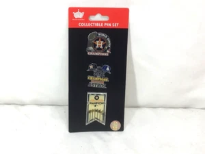 2017 World Series Champions Houston Astros Banner Trophy & Duel Logo 3 Pin Set - Picture 1 of 2