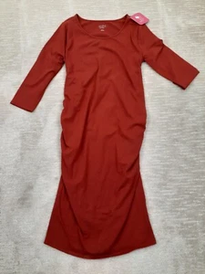 ISABEL MATERNITY Women's L Rust Red Midi T-Shirt Dress 3/4 Sleeve Stretch NWT - Picture 1 of 8