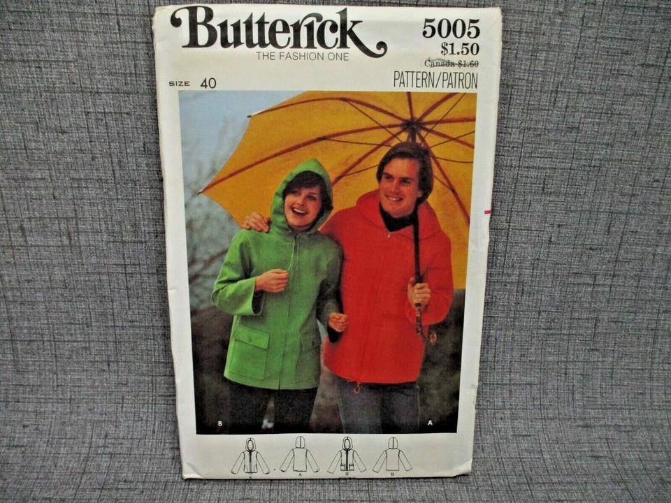 Butterick 5005 Sewing Pattern Mens Jacket Hooded Size 40 Vintage 1970s Style UC - Image 1 of 4