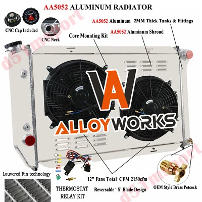 4Row Radiator Shroud Fan For 1972-1979 Ford LTD II Ranchero Lincoln Mark V IV V8 Foto 1 de 4