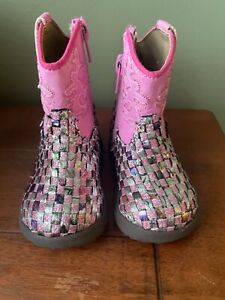 Roper Size 2 3-6 Months Infant Baby Girl Pink Glitter Cowboy Boots