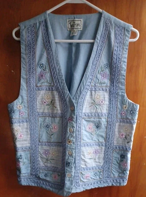 Chaleco Bordado Denim Suave Rabietas Años 80 De Colección Talla L Maestro Casa Núcleo Retazos Foto 1 de 4