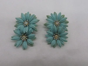 Coro blau Acryl & klar Strass Blume Clip auf Ohrringe 2,25" #26B - Bild 1 von 5