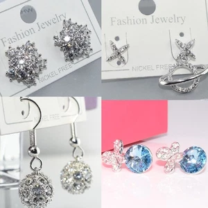 18K White Gold Filled Prom made with Swarovski Crystal Earring Wedding Party UK - Picture 1 of 24