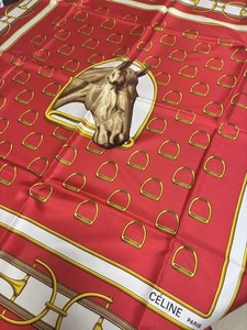 CELINE Scarf Red Horse Design Large - Picture 1 of 3