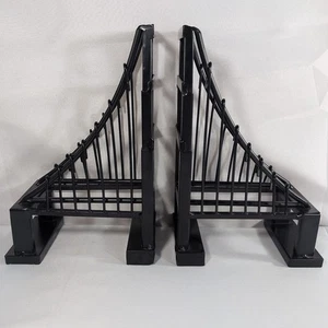 Metal Suspension Bridge Bookends 2 Piece Wire Black Golden Gate Design Book Ends - Picture 1 of 12