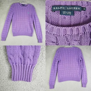 Polo Ralph Lauren Sweater Pullover Women’s Size M Purple Cable Knit Preppy - Picture 1 of 8