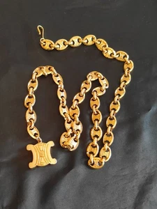 Celine Vintage Macadam Logo Kette Gürtel Accessoire Stern Planet Charm Gold Metall - Bild 1 von 8