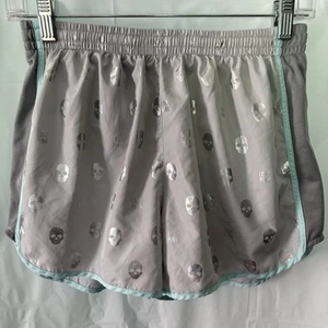 PINK Victoria’s Secret Skull Themed Silver Active Shorts Women’s Sz SMALL Lined - Picture 1 of 6