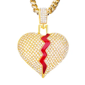 Collar de cadena cubana Hip Hop chapado en oro corazón roto 24" CPB 16875 G - Imagen 1 de 5