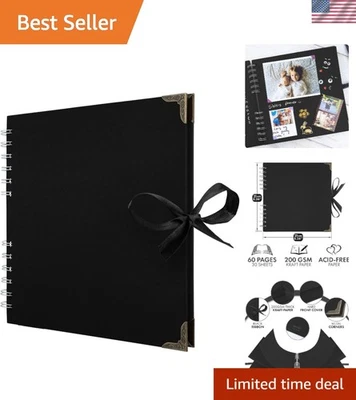 Elegante álbum de recortes de 60 páginas - papel kraft negro de 8x8 pulgadas con cierre de cinta Foto 1 de 4