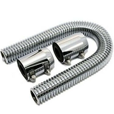 24" Polished Stainless Steel Flexible Radiator Hose Kit W/Upper Lower End Caps  - Image 1 of 4