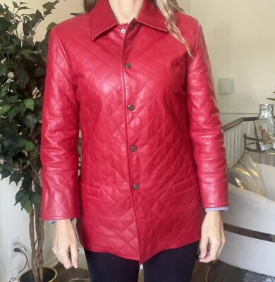 Abrigo Chaqueta Acolchada Salvatore Ferragamo Para Mujer Rojo Cuero Genuino De Colección 8 EU42 Foto 1 de 4