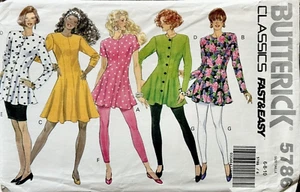 Vintage 90er Jahre Butterick Muster 5786 ungeschnittenes Kleid passt Flare Rock Leggings 6 8 10 - Bild 1 von 2