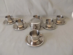 Coffee set espresso, inox 18/10 cups-saucers-sugar bowl 13 pieces Italy - Picture 1 of 24