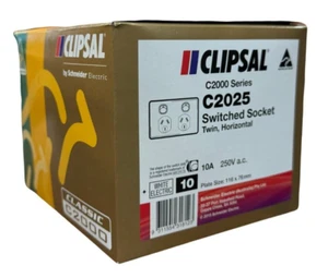 10 x Clipsal Classic Genuine Double Power point GPO White BOX OF C2025-WE - Picture 1 of 3