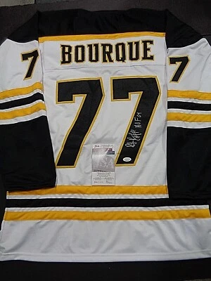 Ray Bourque Boston Bruins Autographed INSCRIB HOF 04 White Style Jersey XL JSA+ - Image 1 of 3