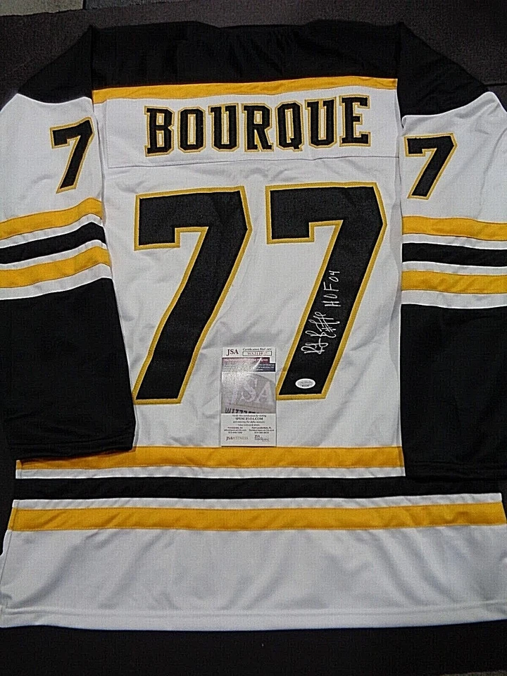 Ray Bourque Boston Bruins Autographed INSCRIB HOF 04 White Style Jersey XL JSA+ - Image 1 of 3