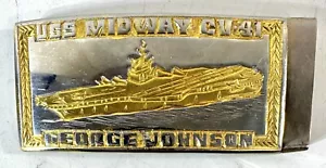 Vintage USS Midway CV-41 Belt Buckle, US Navy Aircraft Carrier Vietnam Era - Picture 1 of 2