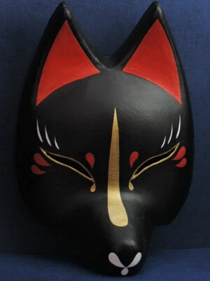 Japanese Traditional Fox Half Mask YAGURO Hand made painted Komendo Cosplay - Image 1 of 4