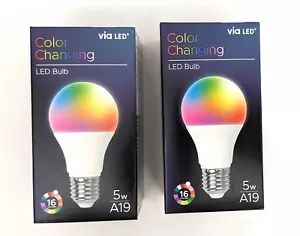 Via LED Color Changing LED Bulb A19 16 Colors 2 packs - Picture 1 of 5
