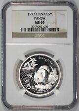 5 Yuan 1997 China Panda 1/2oz .999 Fine Silver Coin - NGC MS-69