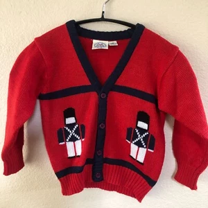 J. G. Hook Red Boy's Size 3T Knit Sweater Soldiers Long Sleeves Front Buttons - Picture 1 of 7