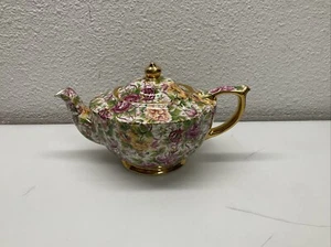 Vintage James Sadler Country Rose White Chintz Teapot Pink Flowers Gold Trim - Picture 1 of 10