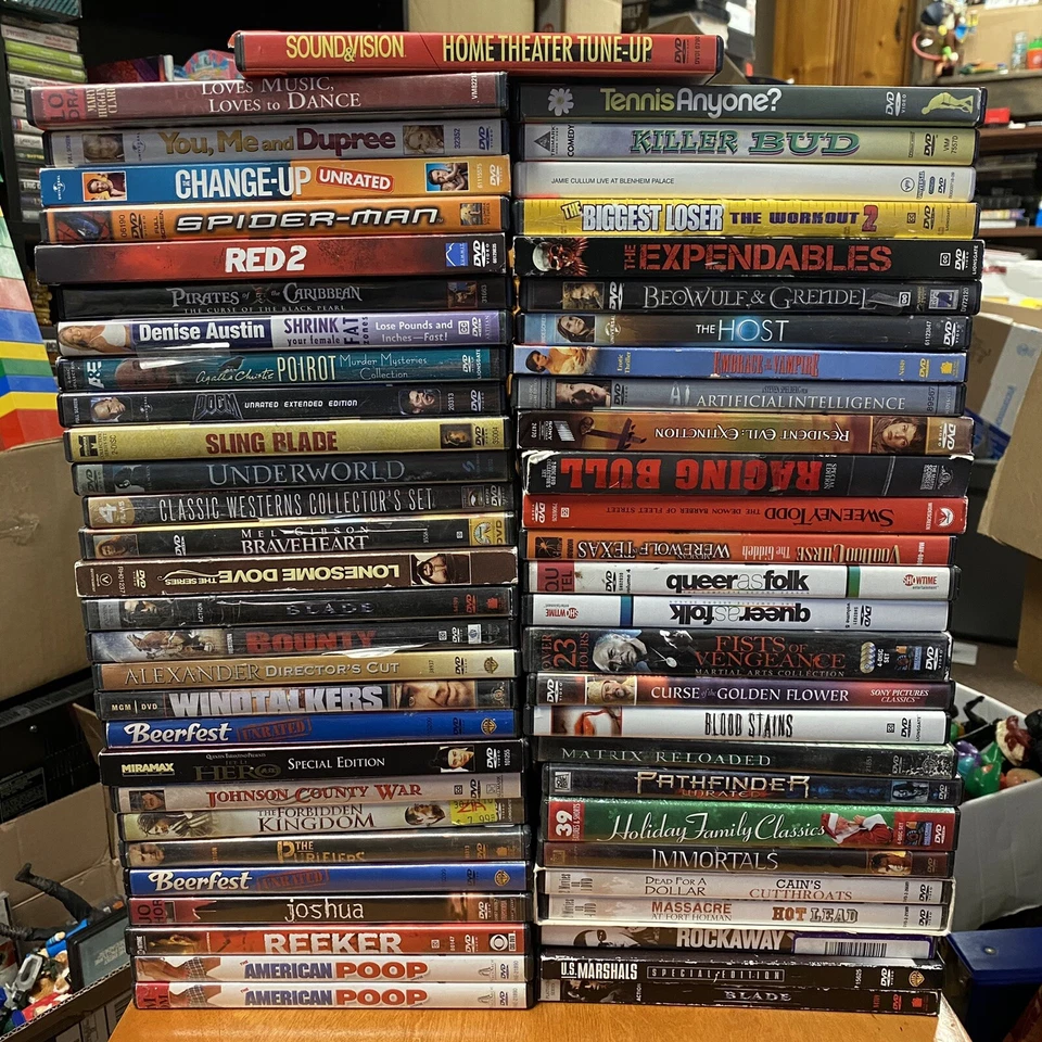 56 DVDs untested as-is assumed to need repair - Blade Queer Reeker Bounty Comedy - Image 1 of 1