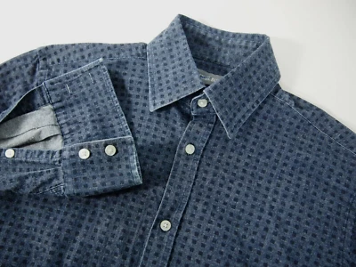 Camisa Michael Bastian Para Hombres Corte S Calce Ajustado Cambray Denim Geométrica Manga Larga Foto 1 de 4