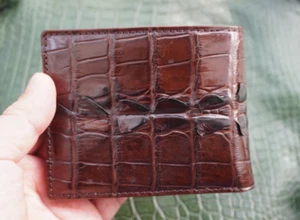 Cartera plegable marrón de cuero genuino de cocodrilo para hombre #BL151 - Imagen 1 de 10