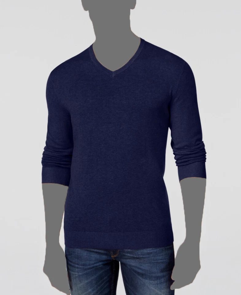 $180 Alfani Mens Blue Solid Knitted Pullover V-Neck Sweater Long-Sleeve Size S - Image 1 of 1
