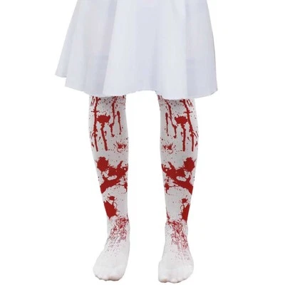 ILOVEFANCYDRESS CHILD BLOOD STAINED TIGHTS HALLOWEEN ZOMBIE HORROR GIRLS FANCY DRESS BLOODY