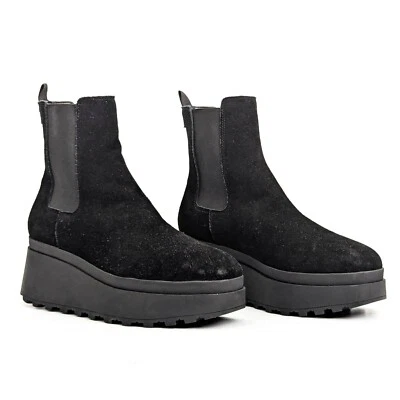 Calvin Klein Mujeres Nevia Negro Gamuza Plataforma Sin Cordones Chelsea Botines Talla 8 Foto 1 de 4