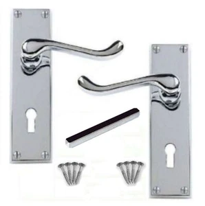 Hebelschloss Tür 6 Zoll Griffe poliert Chrom viktorianische Rolle Silber 150 mm lang - Bild 1 von 20