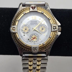Vintage Guess 1994 Chronograph Silver Gold Tone Rotating Bezel Watch - Picture 1 of 5