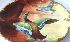 Vintage SELTEN Krönchen Limoges große Servierplatte Vögel Wildtiere Frankreich 19"x13" - Bild 1 von 10