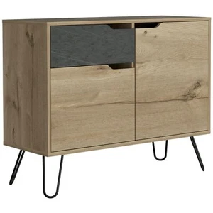 Small Sideboard Bleached Pine Effect Melamine Finish 2 Door 1 Drawer Storage - Picture 1 of 2