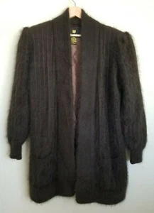 Fully Fashion Vintage Jacket Brown Angora Collared Open Front Lined Size Free - Picture 1 of 10