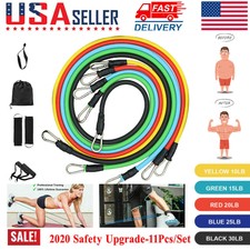 11 PCS Resistance Band Set Home Yoga Pilates Gym Tube Bands Training Pull Rope