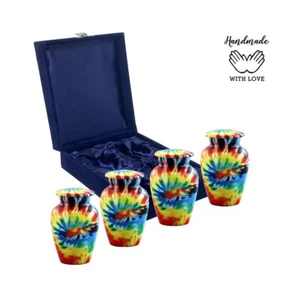 Tie Dye Keepsake Urn - Set of 4 Keepsake Urn for Ashes - Rainbow Keepsake Urn - Picture 1 of 5