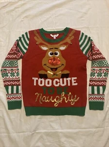 Ugly Christmas Sweater Girls Size M 7-9 No Boundaries Reindeer Sequin Cute Fun - Picture 1 of 8