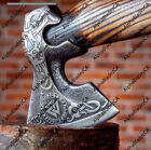 Handmade Forged Viking Axe Etched On The Carbon Steel Head Forged Wood Handel 