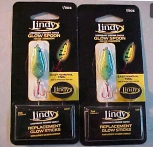 2 Pack | Lindy GLOW SPOONS - 1/8 OZ ICE Fishing LURES | GLOW STICK | EMRALD - Picture 1 of 1