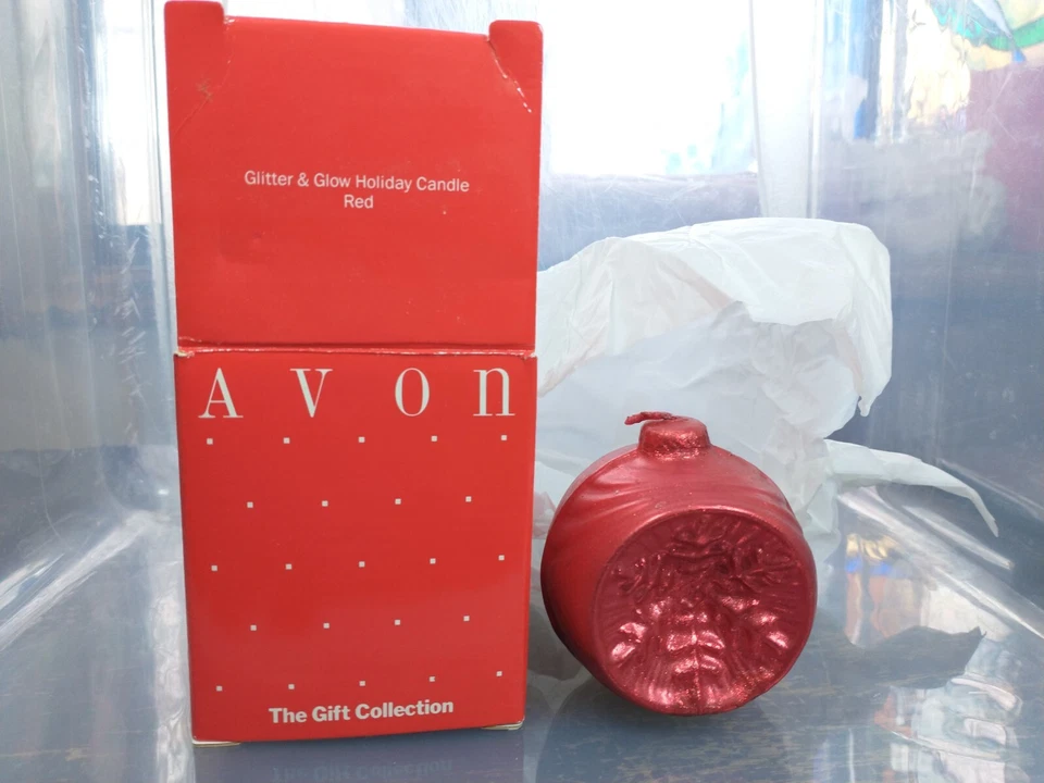Nuevo Vela Avon Vintage Brillo y Brillo Rojo Adorno Vacacional Navidad En Caja Foto 1 de 1